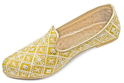 Chandrakala Punjabi Jutti for Men’s Shoes Wedding Khussa Traditional Handmade Ethnic Loafers, 9,Gold (MF106GOL11)