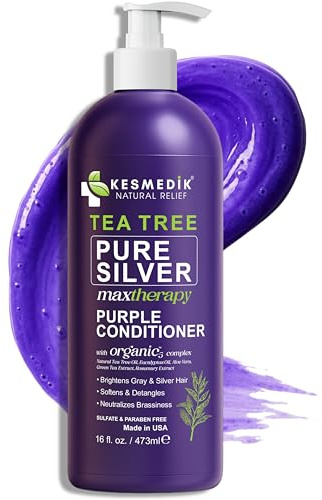 KESMEDIK Tea Tree Purple Conditioner, Anti-Brass Toner for Blonde, Silver & Gray Hair, Softens, Repairs Damaged Hair & Salon-Grade Hair Toner Conditioner, 16 fl oz