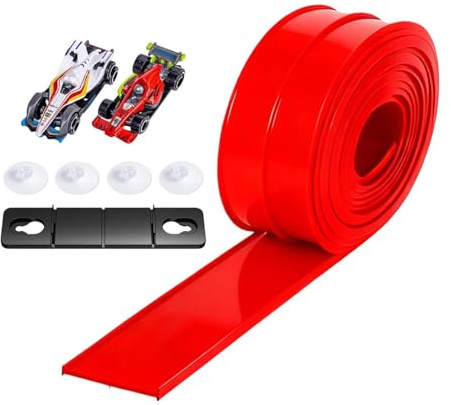 F Fityle Pista de Carreras de Autos, Juguete de Pista de Carreras, Bricolaje, Divertido, Multiusos para niños y niñas, Ligera, con ventosas Fuertes, Rojo