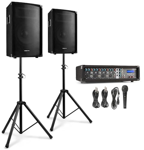 Vonyx VX210 Sistema Karaoke Bluetooth 1000W con 2 micrófonos y Soportes