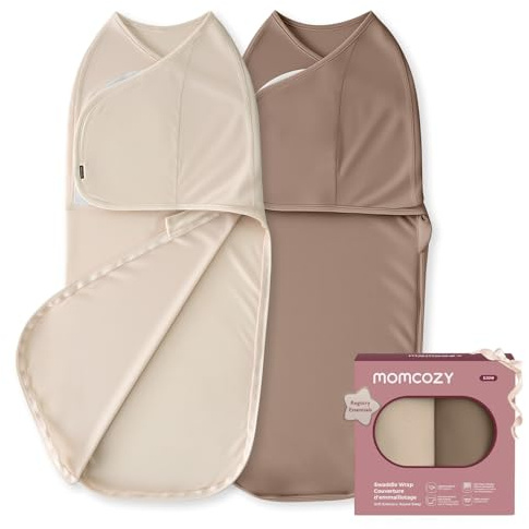 Momcozy Pucksack Baby 0-3 Monate, leiser Verschluss,Swaddle für frischgebackene Eltern, reduziert den Schreckreflex, unverzichtbar für Neugeborene 0-3 Monate, 2er-Pack, Khaki und Kaffeebraun