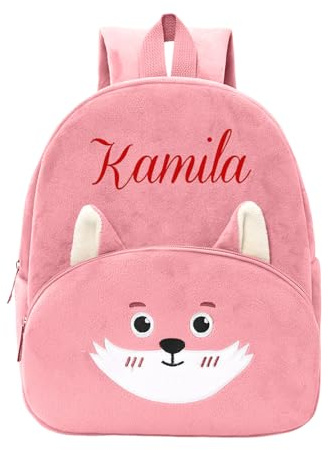 Genérico Mochila personalizada para niñas con nombre bordado, mochila infantil de pana con animalitos, para escuela, actividades al aire libre y uso diario (Rosa)