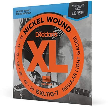 D'Addario EXL110-7 7-String Nickel Wound E-Gitarrensaiten, Regular Light, 10-59