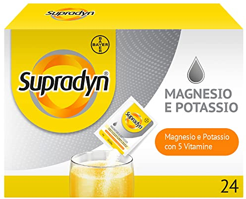 Supradyn Magnesio e Potassio Integratore Multivitaminico con Vitamine B, Vitamina C e Sali Minerali per Stanchezza, Caldo e Sport, 24 Bustine Effervescenti Senza Zucchero, Gusto Arancia