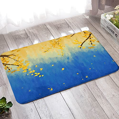 Bishilin Badezimmer Teppich 60x90 rutschfest Waschbar, Fußmatte Außen Ginkgo Muster Türmatte Haustür Innen