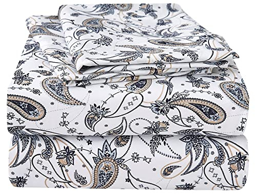 JSD Paisley Queen 4 Piece Soft Retro Pattern Duvet Cover Bedding Set Microfiber Extra Deep Pocket Grey