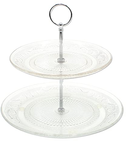 Dekohelden24 Présentoir à gâteaux en verre à 2 étages Argenté 25 x 25 cm
