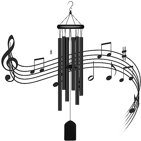 Windspiele mit 6 Aluminium Legierung Rohre und Haken Wind Chimes Metal mit Holzblock Anhänger Windspiele für Draußen Hängend Home Terrasse Garten Baum Innen im Freien (Schwarz)