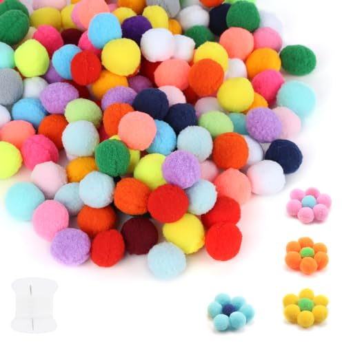150 Stück Bunte Pompons zum Basteln 3cm Mini Pompons Flauschigen Plüschbälle DIY Pompom Girlande Zubehör für Geburtstagsfeier Hochzeit Weihnachtstag Girlande Kinderzimmer für Nähen Deko Handwerk