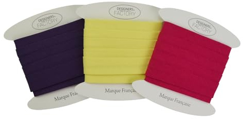 Set med snedband av bomull – färger: gul, fuchsia och lila – lätt att sy och perfekt för att förbättra dina skapelser (set med 3 stycken (5 meter per färg), set I)