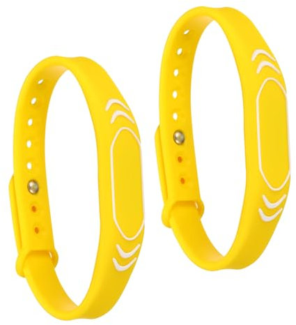 PATIKIL RFID Silicona Pulseras, 2 Pack 13.56MHZ IC Tarjeta Brazalete Impermeable Identificación Muñeca Bandas Acceso Control para Natación Piscina Baño Centro, Amarillo