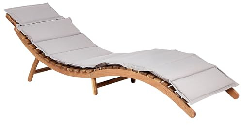 Beliani Tumbona Plegable Exterior Patio Madera de Acacia cojín Gris Luino