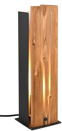 Trio Leuchten Lámpara de mesa KARUNI 563300130, metal negro mate, madera natural, exc. 1x E27