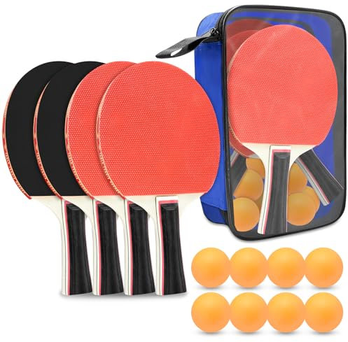 Xpieoyrm 2-teiliges Tischtennisschläger Set, 4 Tischtennis-Schläger, 8 Tischtennis-Bälle und Tragetasche, Ping Pang Set für Anfänger, Familien und Profis, Profi Sport Set Indoor Outdoor Spiele