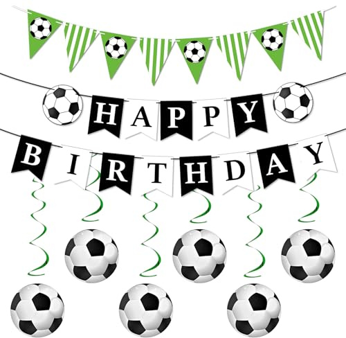HZHSGLY Football Birthday Banners, Triangle Banner, Hanging Footballs, Pennant Banner for Boys Kids Party Decorations
