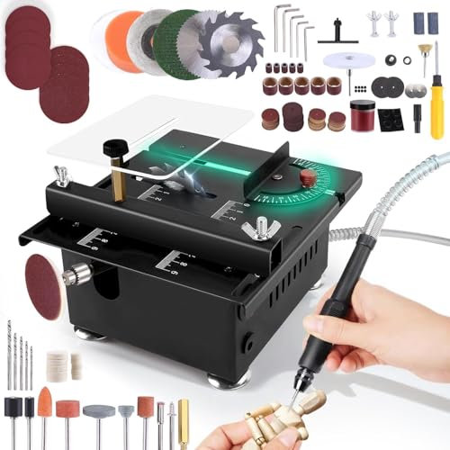 Mini Multi-Functional Table Saw with Full Set of Accessories, Adjustable Speeds & Angle Portable Mini Desktop Electric Saw for DIY Handmade Projects, Wood, Acrylic, Plastic, PCB Boards Cutting