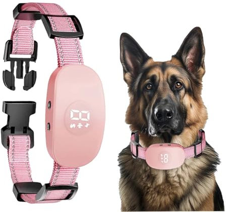 Justierbares Hundehalsband mit Trainingsfunktion Stoppt Bellen, Wasserdicht Sicher für Kleine/Mittelgroße Hunde (Drinnen & Draußen) (Rosa, 6-25 in.)