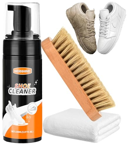 WERNMIND 3PCS Kit De Nettoyage Pour Chaussures En Daim Blanc Mousse 5,07Oz /150ML Tissu Tennis Mesh Cuir Bottes Toile Chaussures De Sport Golf Kit De Nettoyage Ensemble De Brosses