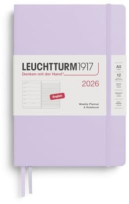 LEUCHTTURM1917 372651 Weekly Planner & Notebook Medium (A5) 2026 Hardcover, 12 Months, Lilac, English