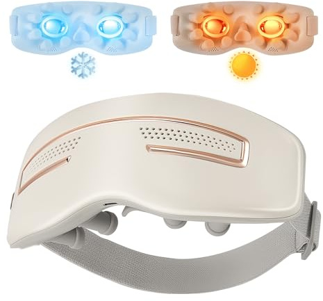 Masajeador de ojos con terapia caliente y fría, máscara de migraña con masaje y Bluetooth, masajeador de ojos para ojos dañados/secos/ojeras, regalos para hombres y mujeres