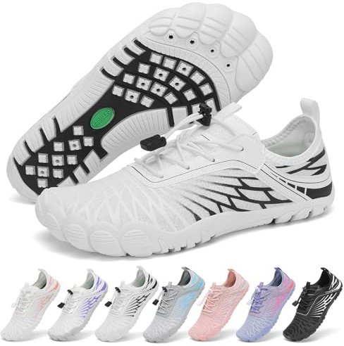 SAGUARO Scarpe Barefoot Minimaliste Donna Scarpette da Acqua Traspiranti Asciugatura Rapida Scarpe da Scoglio Antiscivolo per Bagno Spiaggia Yoga Surf, Bianco, 40 EU