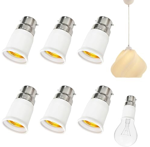 6 PCS Adaptateur B22 e E27,Adaptateur Ampoule Baillonette vers Vis, Convertisseur de Douille Baïonnette B22 vers Vis E27,0-250V,pour Ampoules LED,Incandescente Halogène et CFL pour Eclairage.