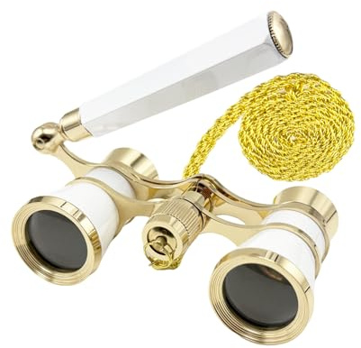 Aethrix 3X25 Opera Glasses for Women Binoculars with Adjustable Handle & Chain, Portable Vintage Theater Glasses Compact Binoculars for Music Concerts Opera Horse Sports Cinema (White, Compact)