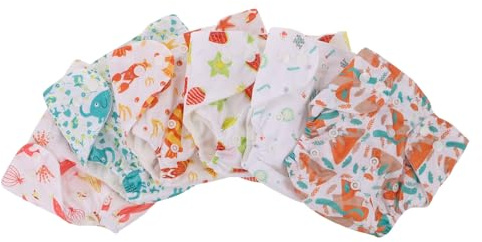Hohopeti Pantalones de Entrenamiento para Ñiño Recién Nacido, Pañales Lavables de Tela con Cierre a Presión, 6 Diseños Estampados 6 Insertos Absorbentes, Secado Rápido y Piel