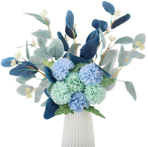 SJUNJIE Eucalipto Artificial Realista e Hortensias Azules