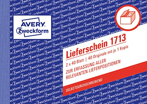 AVERY Zweckform 1713 Lieferschein speziell für Österreich (A6 quer, 2x40 Blatt, selbstdurchschreibend mit farbigem Durchschlag, zur Erfassung aller relevanten Lieferpositionen) weiß/ gelb