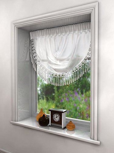 Mirabel PLAIN WHITE SWAG LUXURY MACRAME PELMET SWAG MACRAME FRINGE TASSEL VALANCE DRAPES VOILE NET WINDOW DECOR