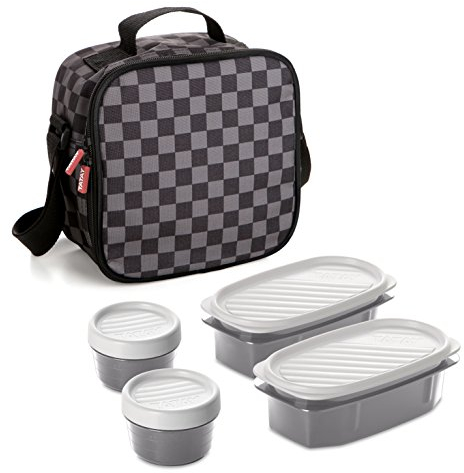 Tatay Bolsa Termica Porta Alimentos Impermeable - Urban Food Casual 3L | 4 Fiambreras: 2x0,5L + 2x0,2L | Triple Capa Aislante | Cuerpo Semirrígido | Bolsillo Interior | 22,5x10x22cm, Ajedrez