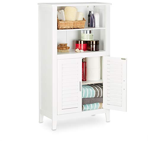 Relaxdays 10020919 LAMELL, Badschrank, Telefonschrank, Küchenschrank, HBT: ca. 92 x 50 x 25, 5 cm, weiß Badezimmerschrank, Bambus, 50 x 25.5 x 92 cm