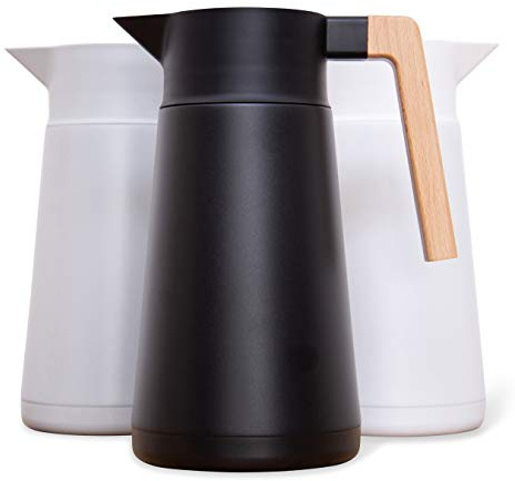 Hastings Collective Thermal Coffee Carafe 68 Oz - Large Stainless Steel Insulated Carafe - 2 Liter Double Walled Vacuum Thermos Coffee and Beverage Dispenser with Tea Infuser and Strainer (Black)