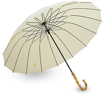 Straight Umbrella Umbrella Fresh Long Handle Umbrella Solid Color Lady Umbrella Bamboo Plain 16 Bone Straight, White