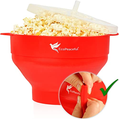 EcoPeaceful Microwave Popcorn Maker - Silicone Collapsible Bowl Popcorn Popper. PLUS 6 Stainless Steel Measuring Spoons Fit Spice Jars - 100% GENUINE SILICONE - PLASTIC-FREE, BPA-FREE, PHTHALATE-FREE