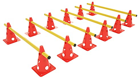 UISEBRT 6er Steckhürdenset für Koordinationstraining- 12 Mehrzweckkegel + 6 Stangen Höhenverstellbar Agility Training Set für Hunde Kinder Teamsport Spiele, Kegel: 32cm, Stange: 100cm