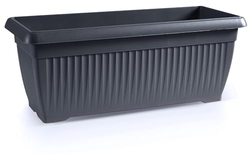 IMJ-Global Vaso Fioriera per piante Fiori TERRA H23,8 da interno esterno Rettangolare Lungo Nero 18 Litri 60x25,7x23,8 cm design Classico in plastica da balcone Grigio Antracite