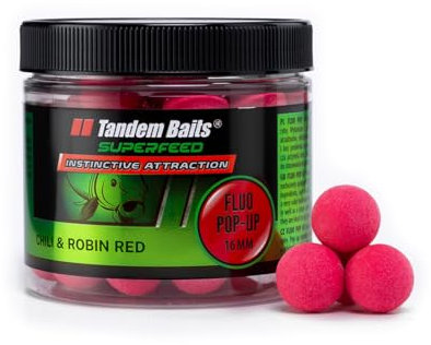 Tandem Baits SuperFeed Fluo Pop-Up Chilli & Robin Red - Carp Fishing Bait, Pop-Ups, Hookbaits, Accessories for Monster Fish - 16mm 70g
