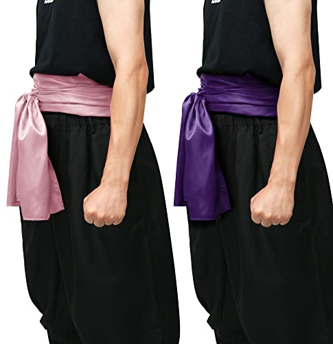 C-ZOFEK Karate Sash Kung Fu Suit Satin Waist Belt 2 PCS 126 *13 for Pirate Cosplay Anime Accessories (Pink+Purple)