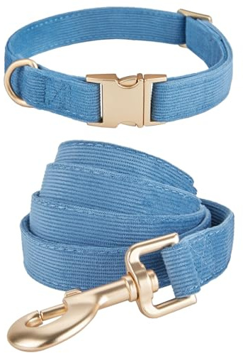 YUDOTE Juego de Collar y Correa para Perros de Tamaño Mediano, Collar Suave y Correa de Corduroy No Irritante, Combinación Perfecta para Paseos Diarios, Azul