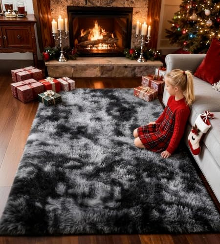 ROHATIM matta med lång lugg, vardagsrum, supermjuk lurvig matta, fluffig, mjuk områdesmatta, sovrumsmattor, supermjuk fluffig barnmatta (mörkgrå, 80 x 150 cm)