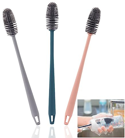 3PCS Bottle Brush - Long Handle Soft Silicone Bottle Cleaner, Silicone Dish Brush, 33 x 3.5CM, for Glass Cup Thermoses & Various Containers