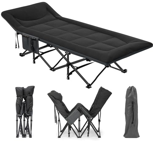 YITAHOME Folding Camping Beds for Adults, Heavy Duty Sturdy Camp Bed 260KG Load Capacity, Stronge Thicker Tubes Sleeping Cot with Carry Bag for Travel/Office/Outdoor, Black