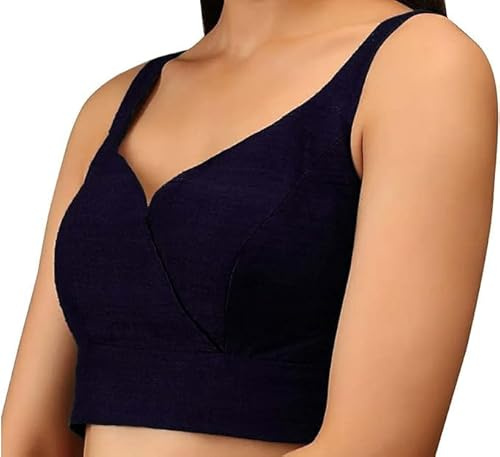 Fashnkart Women's Stitched Saree Blouse Indian Women Dupion Silk Top Readymade Bollywood Sari Choli V-Neck Line, Sleeveless, Side Open with Zipper
