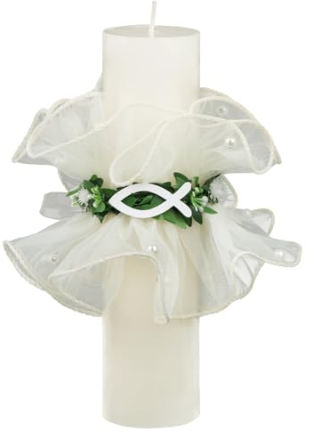 BOFUNX Anneaux de Bougies en Feuilles Poisson + Protection Anti-Gouttes pour Bougies en Organza Attrape-Gouttes de Bougie Decoration de Bougie pour Communion Baptême Mariage