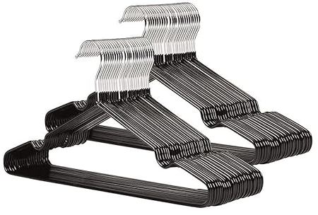 ARA CHOICE Premium Rubber Coated Metal Coat Hangers Heavy Duty Adult Space Saving Hanger Rack Rails Thin and Non-Slip Chrome For Clothes Garment Wardrobe Organiser Trouser Coat Suit (20, Black)