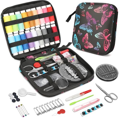 KEYHOT Nähset Grundausstattung, Reisenähset Nadel und Faden Set, Reise Nähzeug Set Kleines Sewing Kit mit Inhalt für unterwegs Hochwertig Anfänger mit Knöpfen（87PCS）