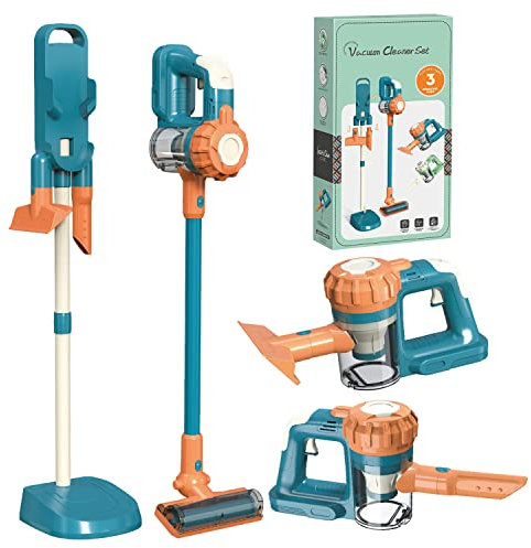 BAYMI 3-in-1 Kinderstaubsauger, Spielzeugstaubsauger für Kinder ab 3 Jahren, Spielzeugstaubsauger mit echter Saugleistung für realistisches Spielen (630Blau)