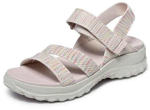 Skechers Women's REGGAE BOUND - SWEET CRUSH, Multi Colored Knit Quarter Strap Sandal, Natural/Multi, 9M